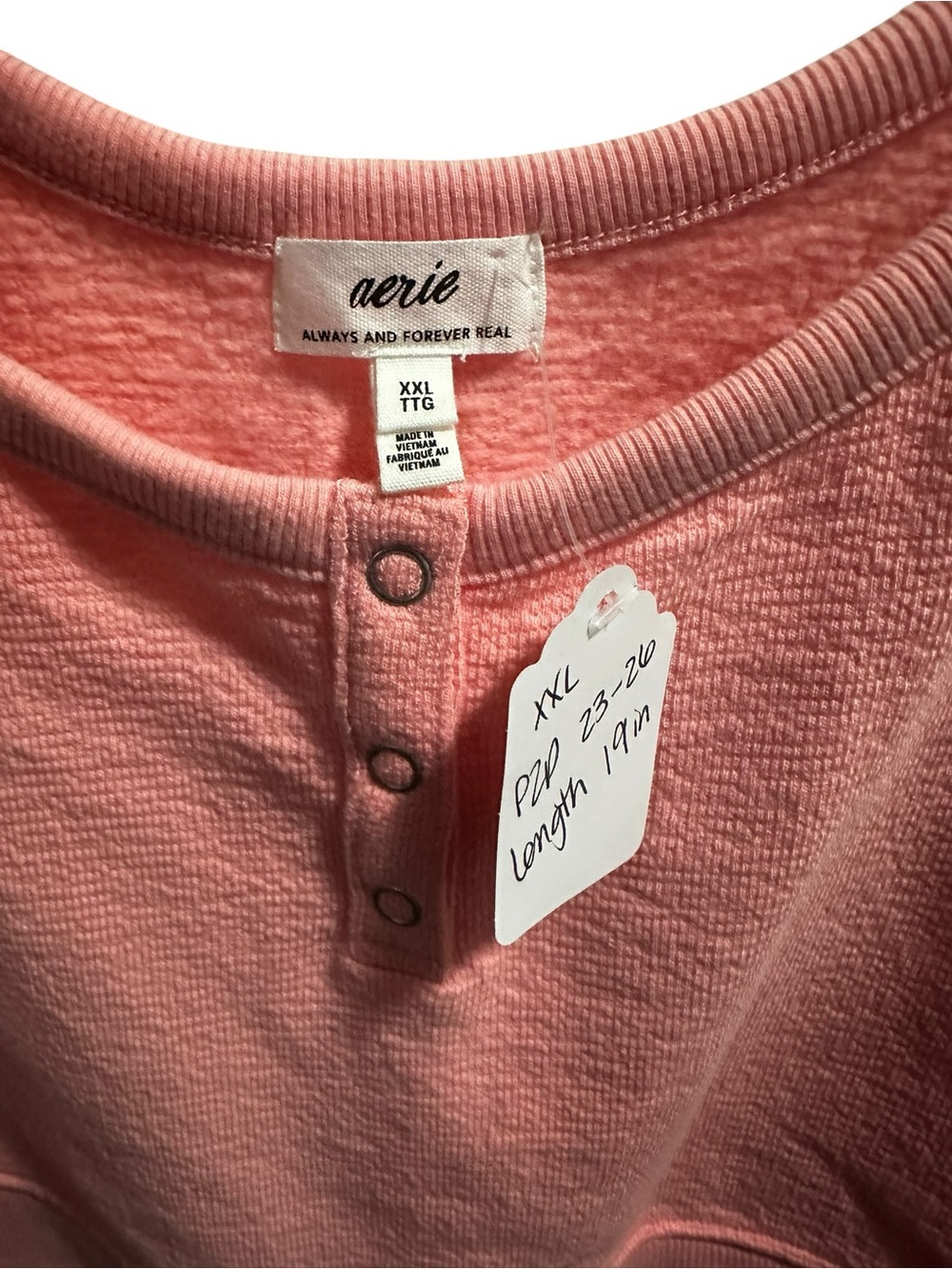 aerie Coral Pink Ribbed Henley Cropped Tank size 2X - Picture 4 of 6